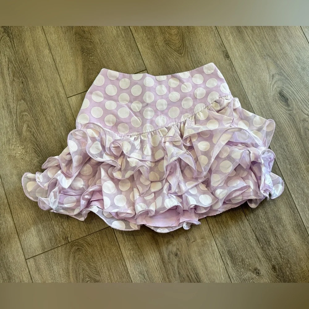 DO+BE COLLECTION Organza Polka Dot Ruffle Mini Skirt• SKU:Y23010-LAVENDER-6 - Picture 3 of 5